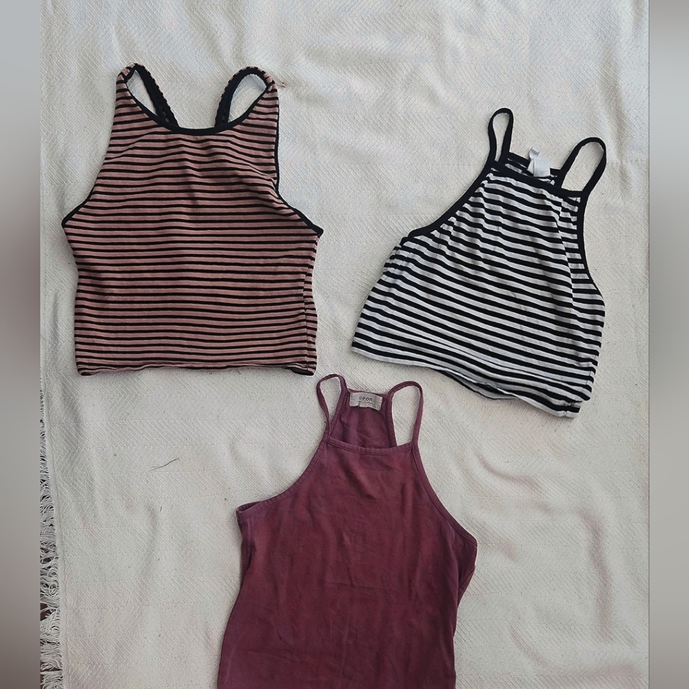 Striped Women's Halter Tank Tops - Black, Brown, and Pink